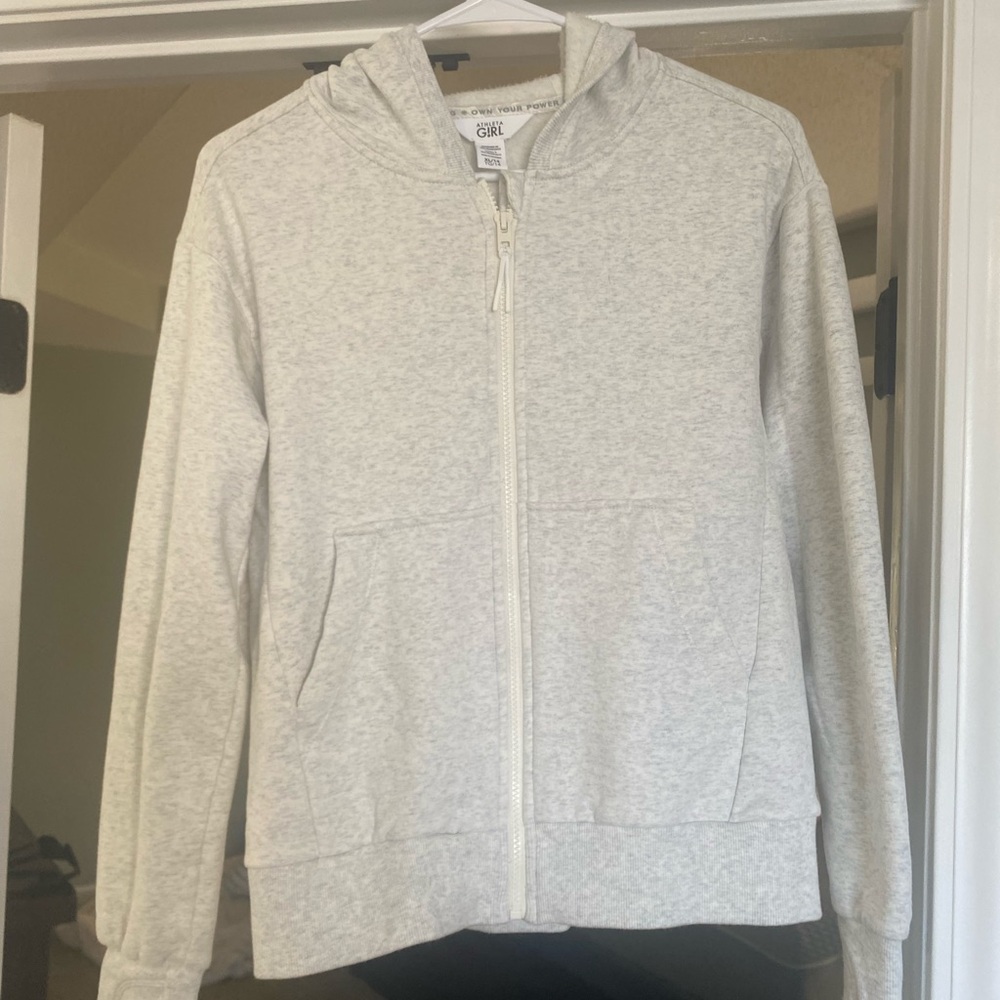 Girls Athleta Light Gray Zip-Up Hoodie